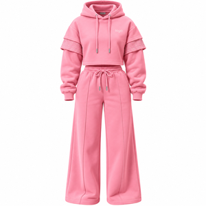 Conjunto de Sudadera Oversize de Nuevo Estilo para Mujer con Mangas de Lentejuelas y Pantalones de Pierna Ancha, Ropa Casual de Invierno de Forro Polar 100% Algodón con Bordado Sólido - Product Image 5