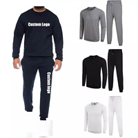 Conjunto Deportivo de Punto Negro para Hombre, Sudadera de Cuello Redondo y Pantalones Deportivos, Color Sólido Informal para Otoño
