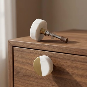 Modern White <b>Brass</b> Cabinet <b>Knobs</b> Round Minimalist Design for Kitchen Bathroom Bedroom Dresser Wardrobe Drawers Easy Installation - Product Image 3