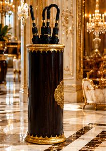 Classic Black Metal <b>Umbrella</b> <b>Stand</b> with Antique Brass Finish One-Sided Capacity Freestanding Holder for Hotel Lobby Decoration - Product Image 3