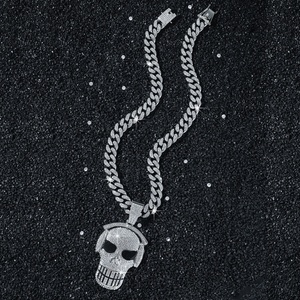 Colliers pendentifs Crâne Casque Audio Iced Out en Alliage Plaqué Or avec Chaîne Cubaine en Cristal, Bijoux Unisexe Hip Hop Bling Thème Musical Rapper - Product Image 4