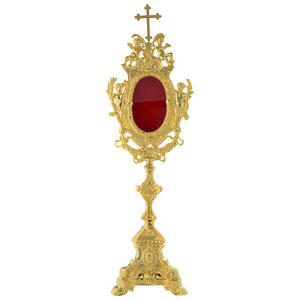 Magnifique monstrance en laiton doré avec décoration de croix en verre rouge, design traditionnel, haute qualité, nouveau style, finition naturelle - Product Image 2