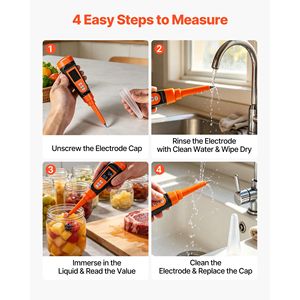 Kit de Medidor de pH Portátil a Prueba de Agua IP68 para Alimentos, Rango de pH 0-14, Sonda de Prueba con Compensación Automática de Temperatura y Función de Calibración - Product Image 5