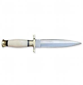 Herramienta utilitaria simétrica ancha de acero satinado hecha a mano con mango de hueso y latón - Product Image 1
