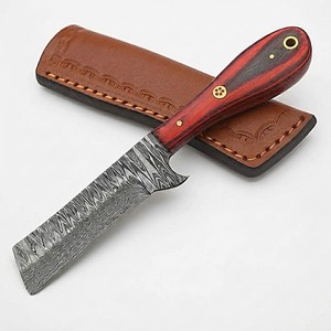Couteau de survie multi-usage en acier Damas avec manche en bois et étui en cuir pour camping, chasse et EDC – Outil d'extérieur de qualité supérieure - Product Image 1