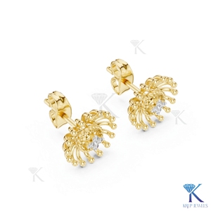 KRUP JEWELS Boucles d'oreilles clous Sunburst Starburst Flower en or massif 14K 18K, bijoux de luxe pour femme, pour mariage et soirée - Product Image 2