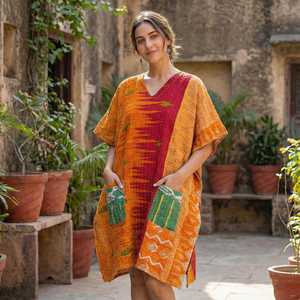 Artisanal Kantha Embroidery Kimono Hand-Stitched Eco-Friendly <b>Plus</b> <b>Size</b> Vintage Saree Jacket Patchwork Cotton Duster V-neck - Product Image 3