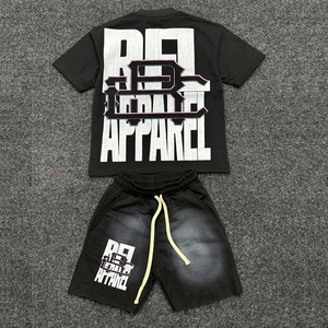 High Quality Summer <b>T</b>-<b>Shirt</b> and Shorts Set Custom Logo <b>Polyester</b> Breathable Solid Color Men's Wholesale - Product Image 3