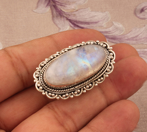 Luxury Natural Rainbow Moonstone Large <b>Statement</b> <b>Ring</b> High-Quality 925 Sterling Silver Jewelry Wholesale Woman <b>Ring</b> - Product Image 3