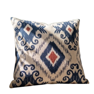 Textured Woven Florals Square <b>Cushion</b> <b>Cover</b> in Navy <b>Blue</b> and Terracotta Eco-Friendly 100% Cotton Home & Hotel Use AI2413 18X18 - Product Image 2