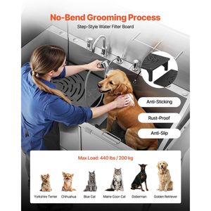 Vasca per toelettatura cani in acciaio inossidabile da 61 pollici con rampa, filtro acqua, rubinetto e soffione doccia, stazione di lavaggio e pulizia animali domestici da 55 pollici - Product Image 4
