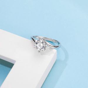 แหวนหมั้นทรงดอกไม้ประดับเพชรคิวบิกเซอร์โคเนีย ทองคำแท้ 14K ดีไซน์คลาสสิกแบบหนีบเพชร AMBER JEWELS T-1576 รับรองโดย IGI - Product Image 3