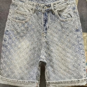 Shorts Jacquard Tendance Américains Confortables à Jambes Droites 100% Coton Longueur Genou Lavés Style Urbain à Jambes Larges - Product Image 4