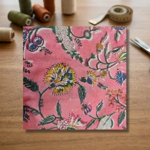 Hermosa tela de impresión de bloque de mano con estampado Floral de Color rosa para niños, artesanía para comedor, corredor y cortina, máscara de tela de algodón suave - Product Image 2