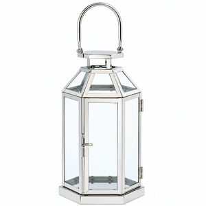 Modern Minimalist Polished Nickel Metal and Glass <b>Hurricane</b> <b>Lantern</b> Handcrafted Square Geometric Pillar Candle Holder For Home - Product Image 5