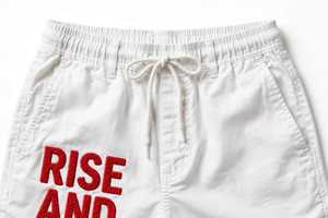 <b>Men's</b> <b>White</b> Embroidered Rise and Grind Breathable Polyester Casual Elastic Waist Drawstring Sporty Summer Beach <b>Shorts</b> - Product Image 5