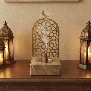 Islamic Wood & Metal Incense Burner Laser-Cut Geometric Design With Crescent Moon. Elegant Ramadan & <b>Eid</b> Spiritual Home Decor - Product Image 4
