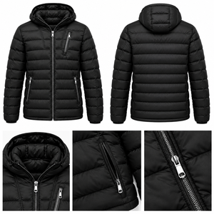 Blouson d'hiver unisexe matelassé à capuche, col montant, fermeture éclair, manches classiques, personnalisable OEM, imperméable, écologique, formel, avec lettrage - Product Image 5