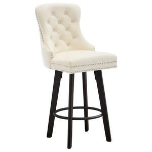 Modern Velvet Bar Stools with Swivel Design Button Tufted and Rivet Trim for Kitchen Island or Bistro Metal - Product Image 3