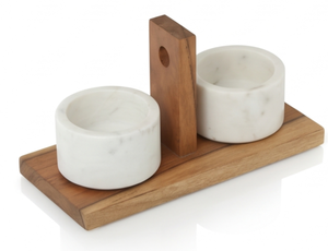 Ensemble artisanal de salières et poivrières en marbre avec base en bois – Outils durables pour herbes et épices, idéal pour la cuisine, accent de table élégant - Product Image 4