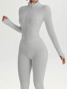 Custom Logo <b>Women</b> 2 Piece Yoga Set Long Sleeve Full Zip Jacket Flared <b>Leggings</b> Activewear Fitness Gym Workout Suits Active Track - Product Image 5