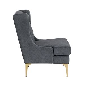 Fauteuil d'appoint moderne de luxe à dossier haut, revêtement en chenille gris foncé, pieds en métal finition dorée, ressorts ensachés, motif losanges, pour salon - Product Image 6