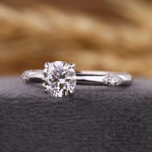 แหวนเพชรกลมสำหรับงานแต่งงานและงานครบรอบ10K สีทองขาวทึบมีง่ามสี่แฉกสำหรับงานหมั้นและสัญญาแหวนสำหรับผู้หญิง - Product Image 3