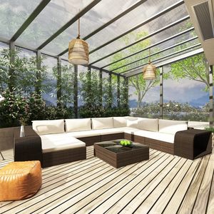 Divano da Giardino in Rattan Marrone con Cuscini Bianco Crema, Set da Esterno - Product Image 1