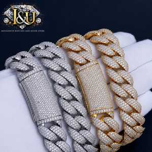 Top quality iced out moissanite diamond 18mm 925 silver cuban <b>link</b> bracelet and necklace unisex hip hop <b>jewellery</b> - Product Image 3