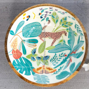 Hermoso Juego de Tazón y Cuchara de Madera con Estampado de Esmalte, Tazón de Ensalada de Madera de Acacia con Estampado de Flores Hecho a Mano, Precio Más Bajo por FWE - Product Image 1