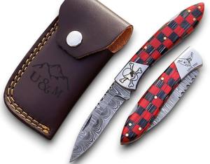 Cuchillos Plegables Exclusivos Hechos a Mano con Hoja de Damasco y Mango de Madera de Grado Industrial, Multifuncionales para Caza y Camping al Aire Libre - Product Image 1