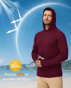 เสื้อฮู้ดแขนยาวสำหรับผู้ชาย สำหรับตกปลา ป้องกันแสงแดด UPF 50+ มีรูสำหรับนิ้วโป้ง แห้งเร็ว เป็นมิตรต่อสิ่งแวดล้อม เหมาะสำหรับกีฬากลางแจ้ง - Product Image 4
