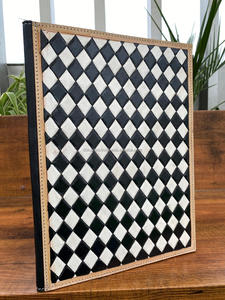 Top Selling Checkered Pattern <b>Document</b> Organizer New Genuine <b>Leather</b> A4 Paper Custom File <b>Folders</b> Portfolio Binder For Business - Product Image 4