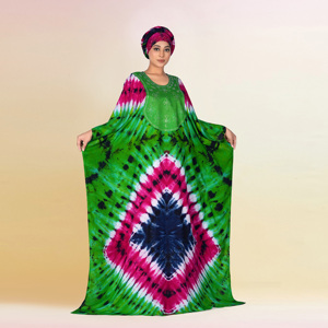 Kaftan Farasha en Rayonne Grande Taille à Motif Tie-Dye Abstrait Audacieux, Col Orné, Manches Fluides, Infroissable et Respirant - Product Image 1