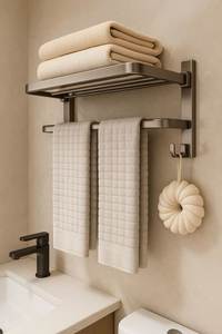Towel hanger bathroom storage <b>shelf</b> home bathroom organiser towel rack with <b>shelf</b> towel rack for small bathroom - Product Image 6
