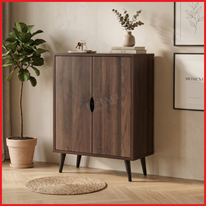 Meuble à chaussures moderne en bois à 2 portes, organisateur de rangement, étagère à chaussures en noyer Columbia pour l'entrée, mobilier de maison - Product Image 1