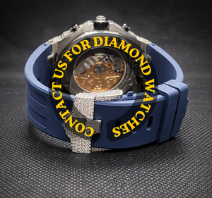 Atractivo Reloj de Diseño con Esfera Redonda Cronógrafo, Moissanita, Correa de Goma Azul Semi-Engastada, Joyería de Diamantes Artificiales de Marca de Lujo para Hombre - Product Image 3