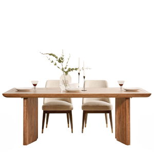 Table à manger moderne en bois de manguier massif, design généreux, bords courbes, plateau rectangulaire, 4 pieds séparés, confortable pour 6 à 8 personnes - Product Image 2