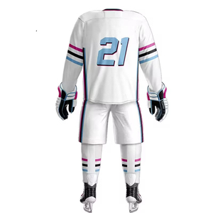 Ensemble d'uniformes de hockey sur glace personnalisés avec logo, jersey et chaussettes en tricot aéré 280 GSM, vente en gros - Product Image 3