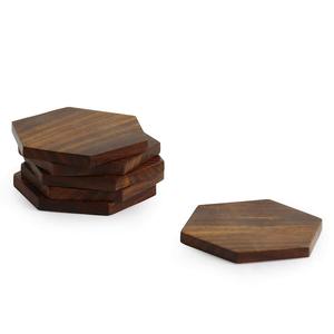 Juego de 6 Posavasos de Madera con Resorte de Seis Esquinas, Color Marrón, Hechos a Mano, para Tazas de Té y Café, para Mesa de Comedor, Hogar u Oficina - Product Image 1