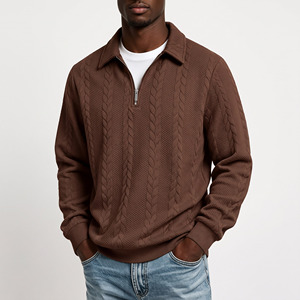 Pull en tricot de laine personnalisé pour homme, col demi-zip, col rabattu, pull en cachemire torsadé, collection hiver - Product Image 4