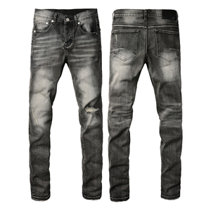 Jean en denim pour homme de luxe, coupe slim, taille mi-haute, droit, respirant, extensible, déchiré, délavé, écologique, hiver, style Hip Hop - Product Image 6