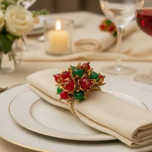 Luxury Jewellery Design Napkin <b>Rings</b> Gold Finish Beaded Crystal Flower | Table Decor Wedding Dining Napkin Holder Set Home Decor - Product Image 1
