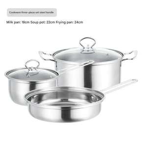 Ensemble de casseroles en acier inoxydable 3 pièces avec couvercles en verre, revêtement multicouche, compatible four et lave-vaisselle, design minimaliste, compatible gaz et induction - Product Image 3