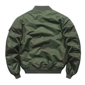Blouson bomber vert olive pour homme, fermeture éclair, col montant, coupe décontractée, coupe-vent, couleur unie, polyester, coupe régulière, vêtement d'automne - Product Image 2