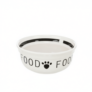 Tazón de Cerámica para Mascotas, 0.25 L, Diseño con Huellas de Patas Blancas y Negras, para Perros y Gatos - Product Image 3