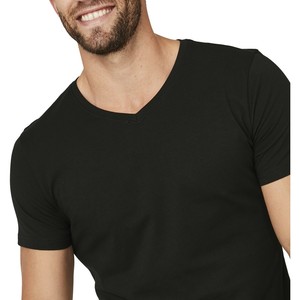 T-shirts à manches courtes en coton 100% écologiques et respirants, col en V, impression sérigraphique personnalisée, vente en gros - Product Image 3