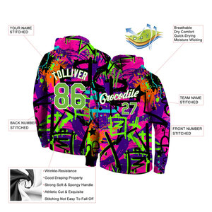 Sweat-shirt à capuche sport 3D personnalisé avec motif graffiti vert néon et blanc, streetwear, mode urbaine, graphisme audacieux - Product Image 4