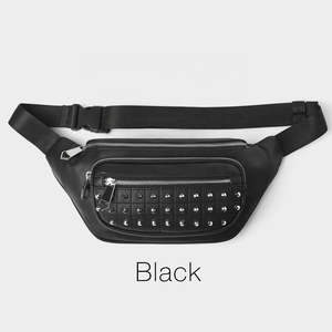 Riñonera Unisex Estilo Punk Negra de PU con Remaches, Cierre de Cremallera, Forma de Barril, para Uso Diario - Product Image 3