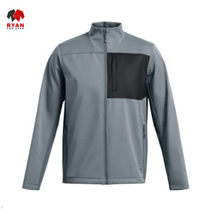 แจ็คเก็ตซอฟต์เชลล์ดีไซน์พิเศษสำหรับผู้ชาย ยี่ห้อ Ryan Pro Gear แบบซิป พร้อมโลโก้สั่งทำพิเศษ ทรงปกติ ดีไซน์กระเป๋า - Product Image 1